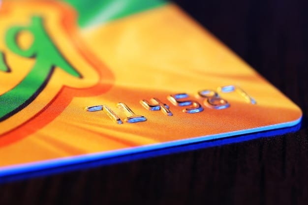 A close-up shot of a credit card with reward points accumulating virtually on a screen behind it, symbolizing the accumulation of rewards points for future tech purchases. The background shows various tech gadgets blurred, reinforcing the theme of tech deals through credit cards.