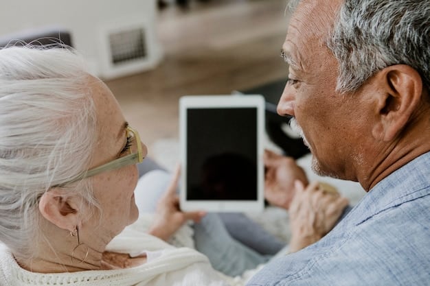 A family member looking at a tablet screen displaying real-time data about their senior relative's activity level and vital signs in their smart home.