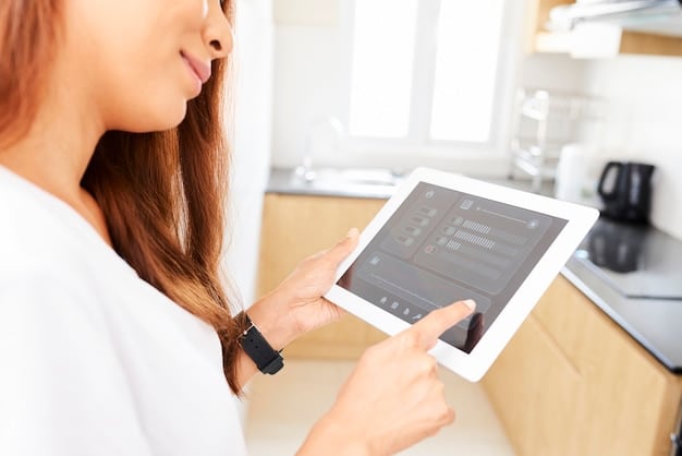 A user interacting with a smart home interface on a tablet, showing customizable settings for lighting, temperature, music, and security, highlighting the ease and personalization of smart home management.