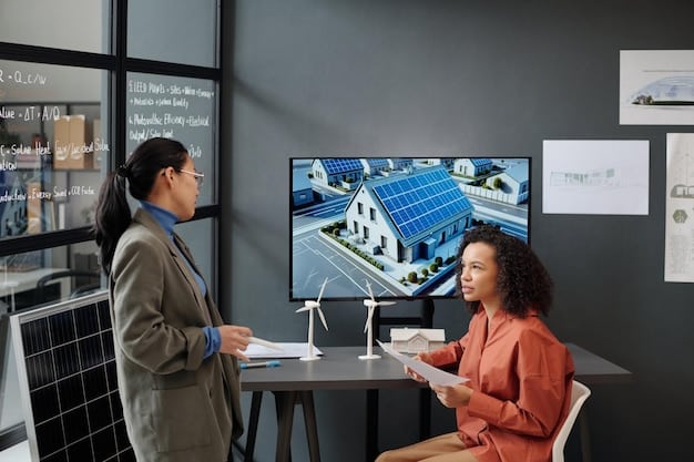 Solar panels on a residential roof, connected to a smart energy management system displayed on a wall-mounted screen, showcasing the integration of renewable energy with efficient home energy usage.