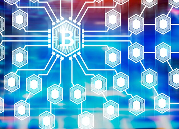 A detailed visual representation of blockchain technology, showing interconnected blocks with digital data and lines illustrating cryptographic links, against a futuristic tech background.