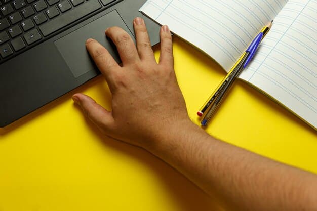 A close-up shot of a hand highlighting keywords on a resume with a yellow marker, next to a laptop displaying a job description. The focus is on precision and attention to detail in resume building.