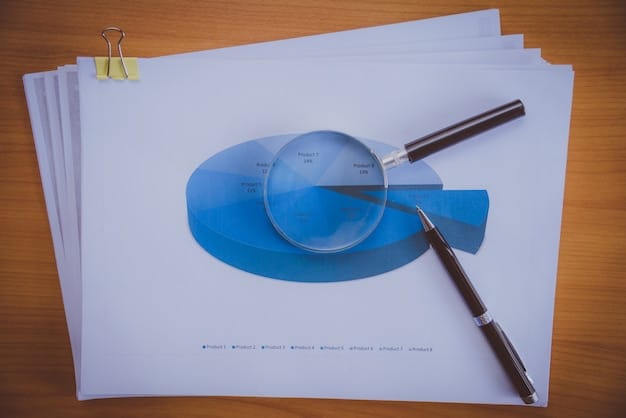 A person's hand holding a magnifying glass over a section of a resume, focusing on an achievement with a chart in the background, symbolizing data-driven achievements and scrutiny for detail.