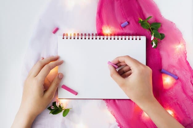 A person's hand writing in a journal or notebook, with positive affirmation sticky notes surrounding the page, symbolizing self-reflection and combating negative thoughts. The setting is bright and calm.