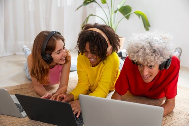 A diverse group of people, young and old, learning new digital skills on laptops and tablets in a collaborative modern workspace, symbolizing lifelong learning and adaptability. Bright and inspiring atmosphere.