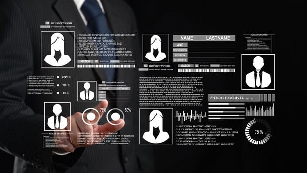 A stylized digital resume projected onto a screen, with icons representing remote work tools and skills, emphasizing optimization and modern professional branding.
