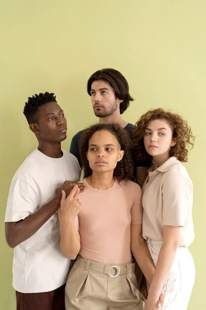A diverse team of six people (various ethnicities, ages, visible gender identities) from different backgrounds collaborating around a whiteboard, actively contributing ideas. The atmosphere is vibrant and inclusive, with sticky notes and diagrams illustrating a dynamic brainstorming session.