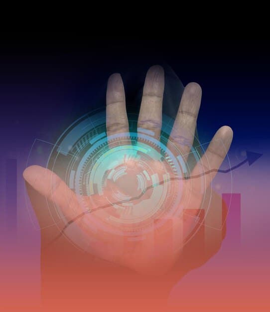 A close-up of a hand interacting with a holographic interface displaying various cybersecurity metrics, symbolizing advanced skill development and professional growth.