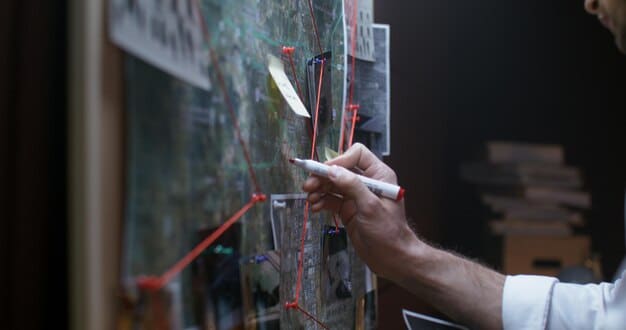 A person drawing a career path on a whiteboard, connecting various skills, experiences, and target roles with lines pointing towards a future date like 2026.