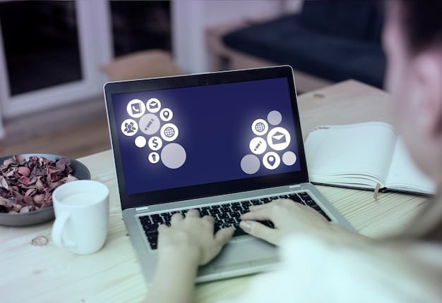 A person actively typing on a laptop, surrounded by thought bubbles containing LinkedIn logos and AI-generated insights, implying strategic engagement and learning.