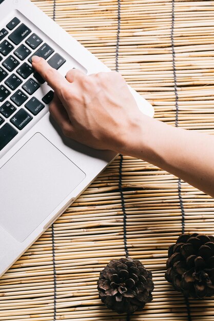 A close-up of hands typing on a laptop keyboard, with a blurred background showing a calendar and paperwork, symbolizing the administrative work involved in applying for government benefits. Professional and organized.