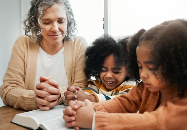 A diverse group of people, including a senior citizen and a young mother with her child, consult diverse documents on a table, symbolizing community support for seeking aid.