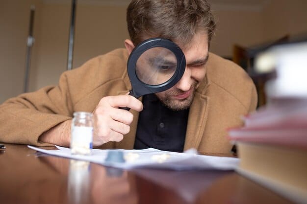 A person attentively reviewing a complex Explanation of Benefits (EOB) document, possibly with a magnifying glass or pen, indicating careful scrutiny. The background could subtly suggest a home environment, emphasizing personal financial management.