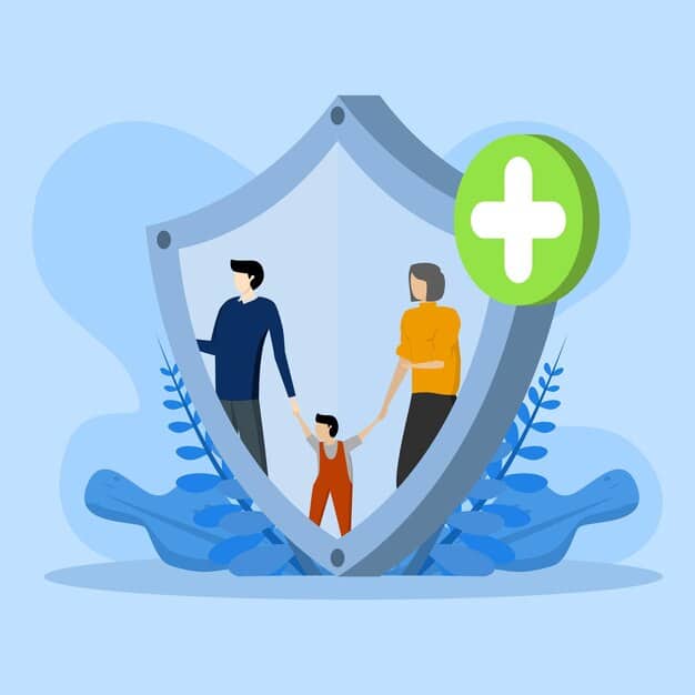 A detailed illustration of a shield protecting a family, with a medical cross and legal gavel subtly incorporated, symbolizing healthcare and legal protections. The image should convey security and the importance of consumer rights.