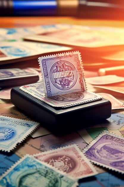 A close-up of a digital visa stamp on a passport, with subtle background imagery of the US Capitol building and a bustling tech office, conveying the H-1B visa changes and their implications for skilled workers.