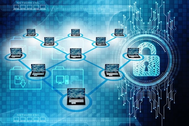 A highly detailed network diagram highlighting secure pathways and firewalls, with a padlock icon overlaid, visually representing robust cybersecurity architecture for critical infrastructure. The image underlines the importance of being prepared for the Alert: Critical Infrastructure Cybersecurity Threats Increase by 25% in Last 3 Months – Are You Prepared? scenario.