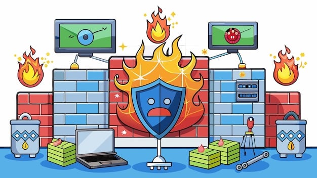 A graphic illustrating various types of cyber threats such as ransomware, phishing, and DDoS attacks targeting different sectors of US infrastructure like energy, transportation, and communication.