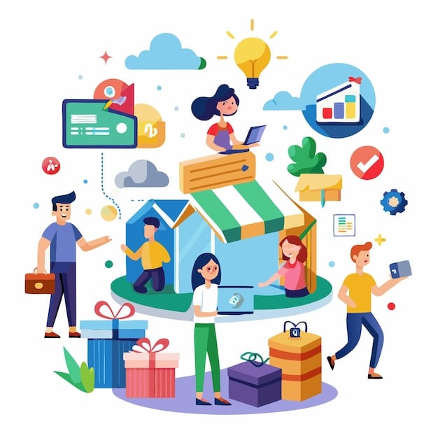 A digital illustration depicting various consumer activities like shopping, buying a house, and using a credit card, all connected by lines representing interest rate changes emanating from a central point labeled 