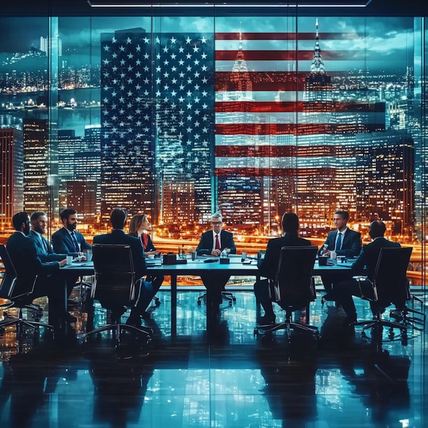 A split-screen image showing a formal meeting between US trade representatives and their counterparts from another nation (blurred to maintain neutrality), contrasted with a close-up shot of a smartphone displaying real-time trade data and stock market fluctuations. The meeting scene is set in a modern conference room with flags of both nations visible. The smartphone screen shows charts, graphs, and numbers related to imports, exports, and currency exchange rates. This juxtaposition represents the intersection of diplomacy and data in modern US trade relations.