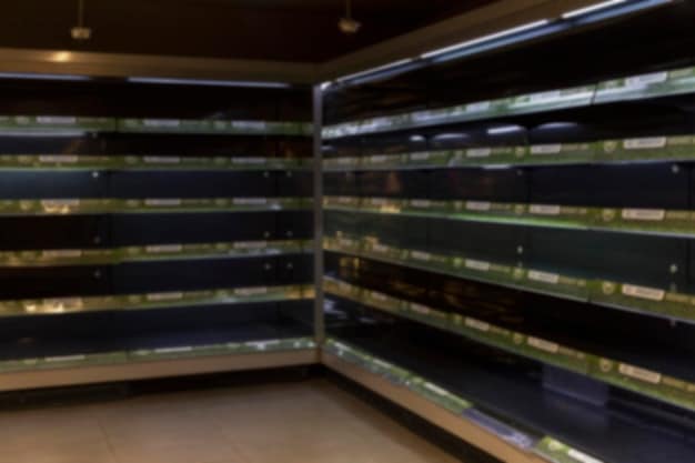 A close-up shot of empty grocery shelves inside a supermarket, symbolizing the challenges many American families face when trying to access adequate food. The shelves are clean but noticeably bare, creating a sense of scarcity. The image aims to visualize the 'Developing Story: New Study Reveals Rising Levels of Food Insecurity Across US' and its impact on everyday life.