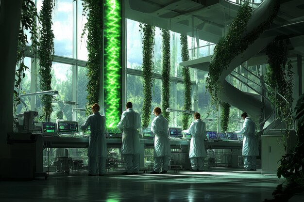 A lab scene with scientists working on carbon capture technology, showing complex machinery and digital interfaces. The scene highlights the advanced research and development efforts linked to Breaking News: Major Developments in US Efforts to Combat Climate Change in technology.
