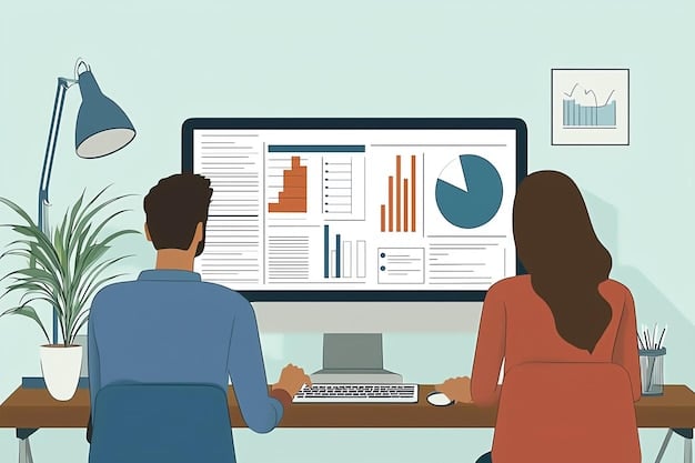 A person diligently conducting research on a laptop, surrounded by charts and graphs, emphasizing data analysis and preparation for a negotiation.