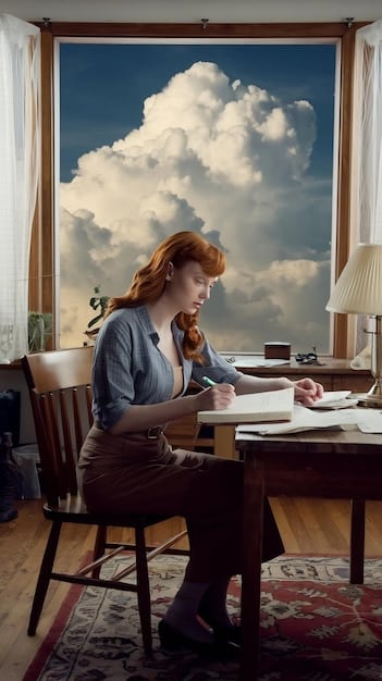 A person sitting at a desk, thoughtfully writing in a journal, surrounded by books and a laptop. The scene is well-lit with a focus on creativity and introspection. This represents self-assessment and planning related to a Career Change Roadmap: A Step-by-Step Guide to Switching Industries in 6 Months.