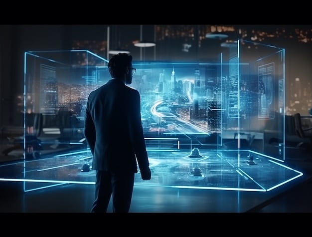 A person confidently navigating a complex digital map with overlapping layers representing various grant opportunities, symbolizing strategic identification and precise targeting of funding.