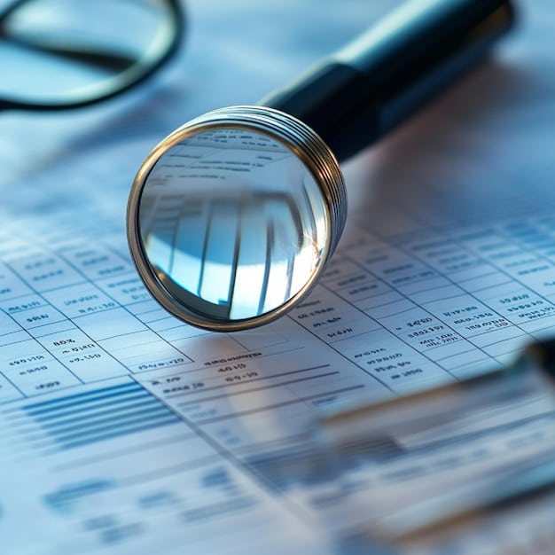 A magnifying glass hovering over a detailed checkmark on a complex application form, emphasizing meticulous review and due diligence in the grant application process.