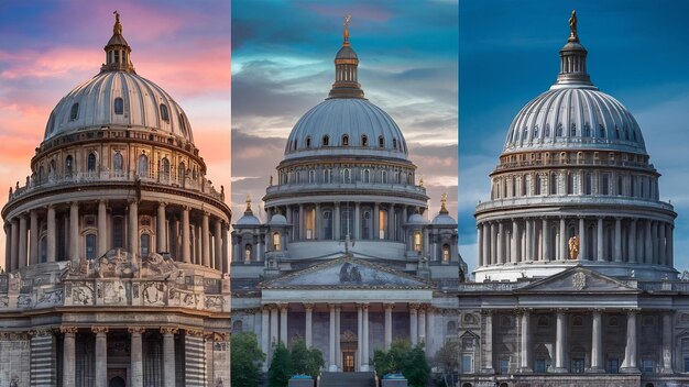 A split image showing the US Capitol building on one side (representing federal benefits) and a collage of iconic state landmarks on the other side (representing state benefits). The image is visually clear and informative.