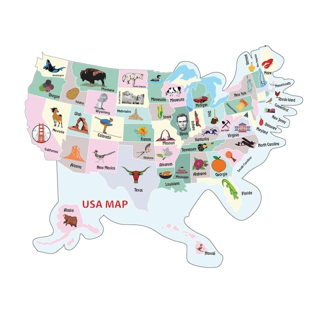 A map of the United States visually representing the different state benefits in each region, with icons for healthcare, housing, and food assistance. The map is colorful and easy to understand.