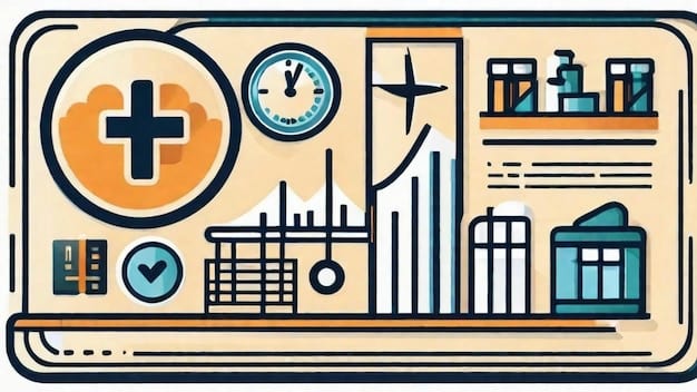 A detailed infographic showing a comparison of different Medicare Advantage plan features, such as deductibles, premiums, and extra benefits, with a magnifying glass hovering over it, symbolizing careful review.