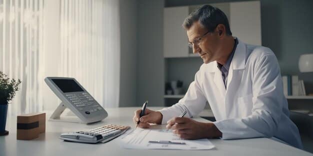 A person reviewing their Medicare Part D statement, possibly with a calculator, indicating financial planning and understanding of changes.