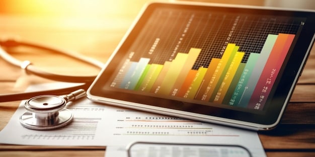 A digital illustration depicting a rising bar graph representing healthcare costs, with a Medicare card placed next to it. The graph's upward trend symbolizes the increasing financial burden on the Medicare system and the need for Understanding the 7% Increase in Medicare Part B Premiums for 2025.