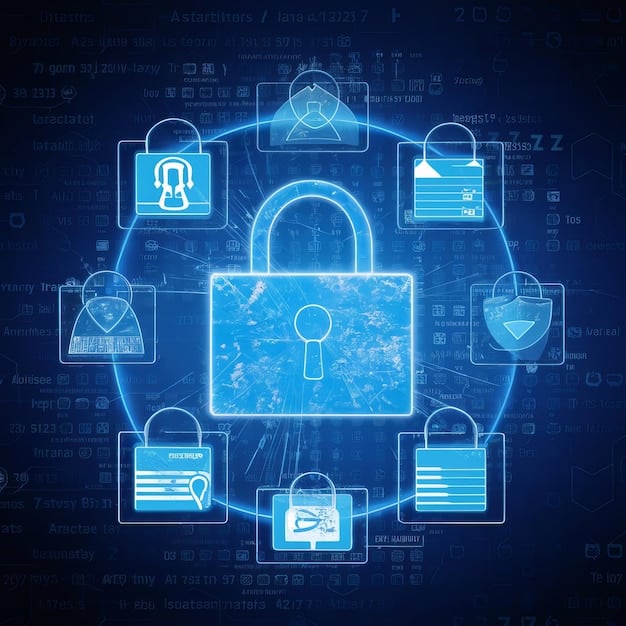 A visual representation of data encryption with a lock surrounding data packets, symbolizing data security as a key element in defending against 'Healthcare Cybersecurity Threats: 5 Steps to Protect Your Medical Data in 2025'.
