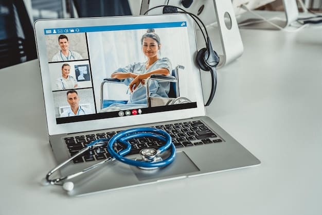 A collage depicting various telehealth applications: a doctor providing a video consultation on a laptop, a patient using a smartphone app to monitor their blood pressure, and a nurse using a tablet to remotely check on a patient in their home. The collage is visually appealing and conveys the versatility of telehealth, encapsulating Telehealth Expansion: What the Updated Federal Guidelines Mean for Your Access to Care in 2025.