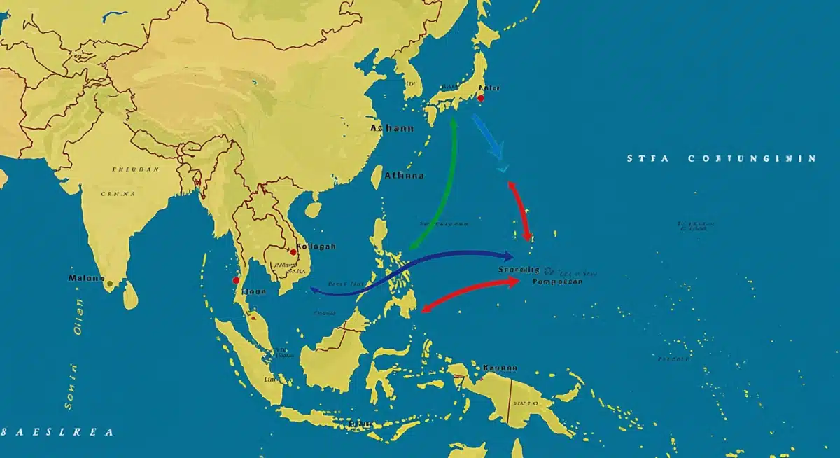Map of Indo-Pacific showing strategic competition, military presence, and economic influence of global powers.