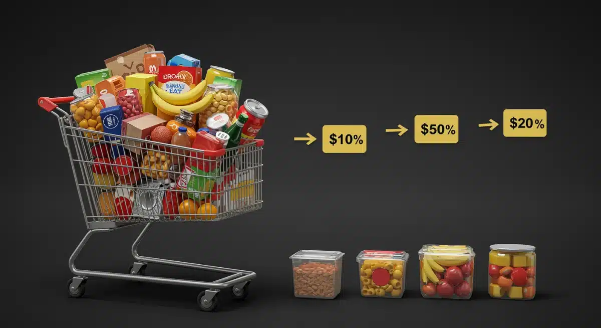 Grocery cart with rising food prices reflecting consumer financial impact.