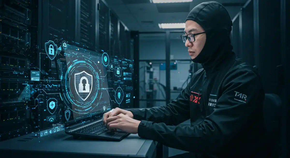 Cybersecurity professional safeguarding digital infrastructure