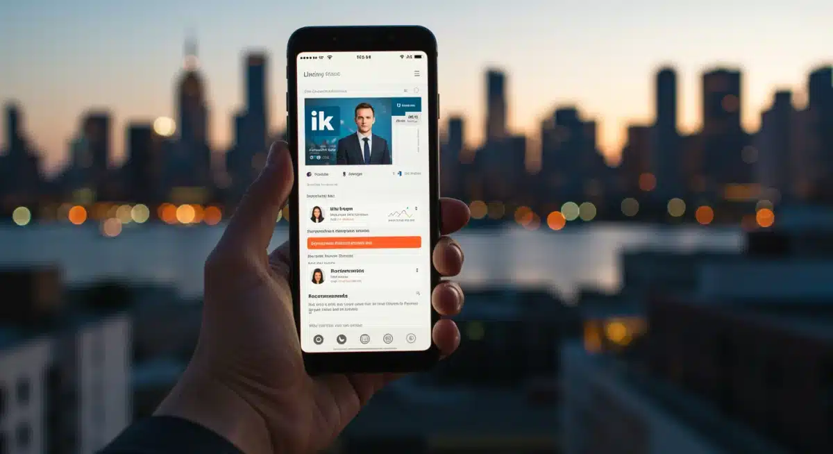 Smartphone showing a strong LinkedIn profile, emphasizing digital professional networking and personal brand impact.