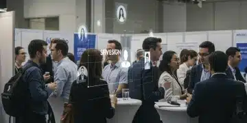 Professionals networking at a career fair, showcasing successful personal branding strategies for 2026 hiring.
