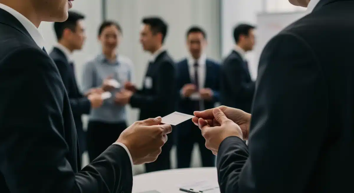 Professionals networking at an industry event