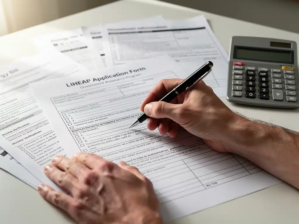 Hands filling out LIHEAP application form