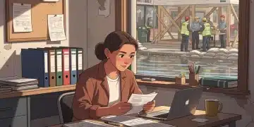Small business owner reviewing SBA loan documents after a disaster.
