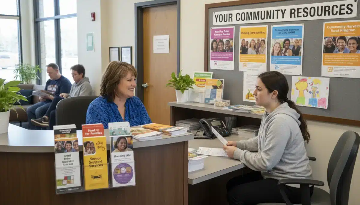 Government official assisting an individual with SNAP benefit inquiries.