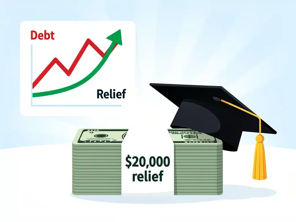 ,000 student loan relief concept with graduation cap