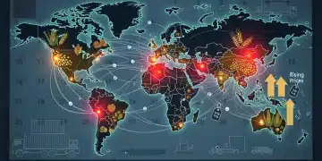 Global food supply chain map showing geopolitical stress and rising prices.