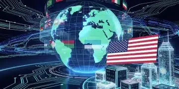 Global digital network illustrating technological sovereignty competition and data security for the United States by 2026.