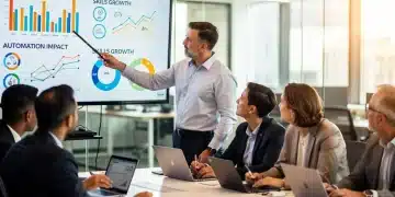 Mid-career professionals discussing future job market skills in a modern office