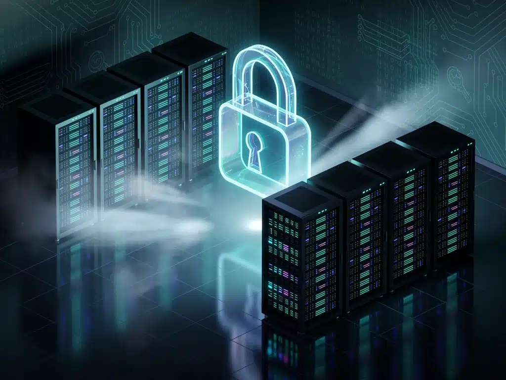 Secure data center with advanced encryption, representing robust data security infrastructure.